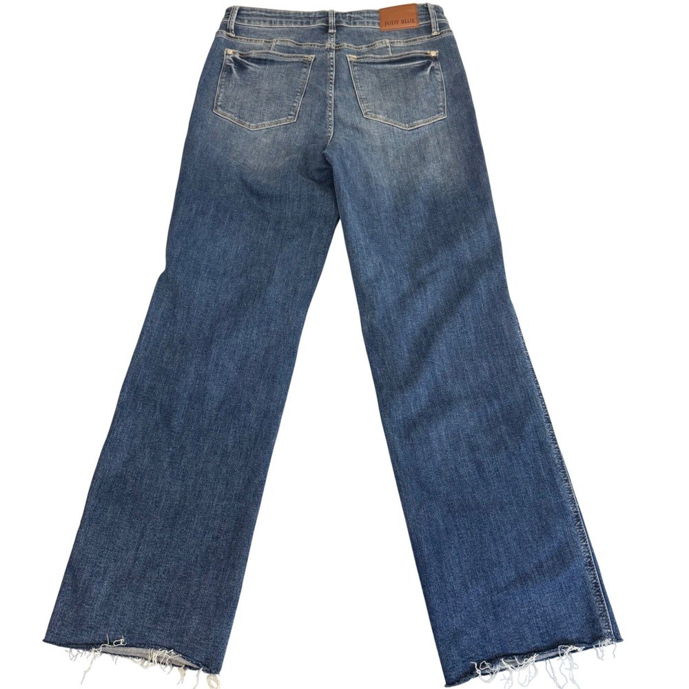 Judy Blue Straight Fit Jeans Sz 11/30 Raw Hem High Rise Soft Classic Blue Denim - Picture 3 of 10